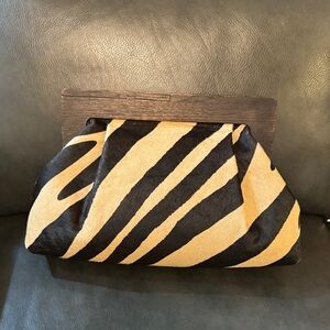 Banana Republic Black and Tan Striped Clutch